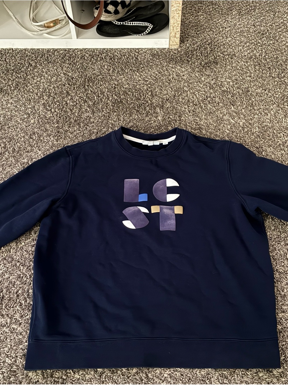 Lacoste Navy Graphic Crewneck Sweatshirt with Multicolor Lettering